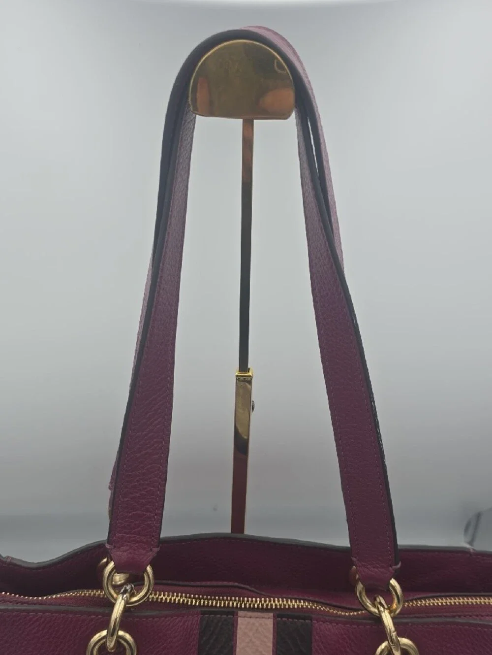 Coach Plum/Pink Varsity Stripe Ava Large Shoulder Bag W/ Gold Hardware (EUC)💖💜 - Picture 6 of 16